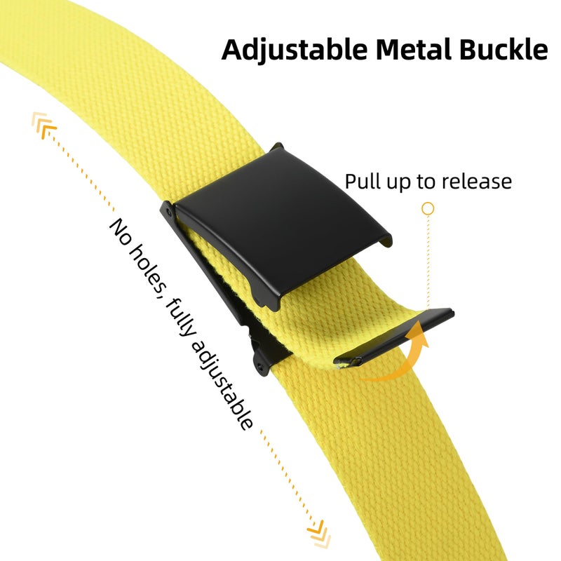 Mile High Life Cut To Fit Canvas Web Belt Size Up to 52" with Flip-Top Solid Black Military Buckle (Yellow) - Image 4